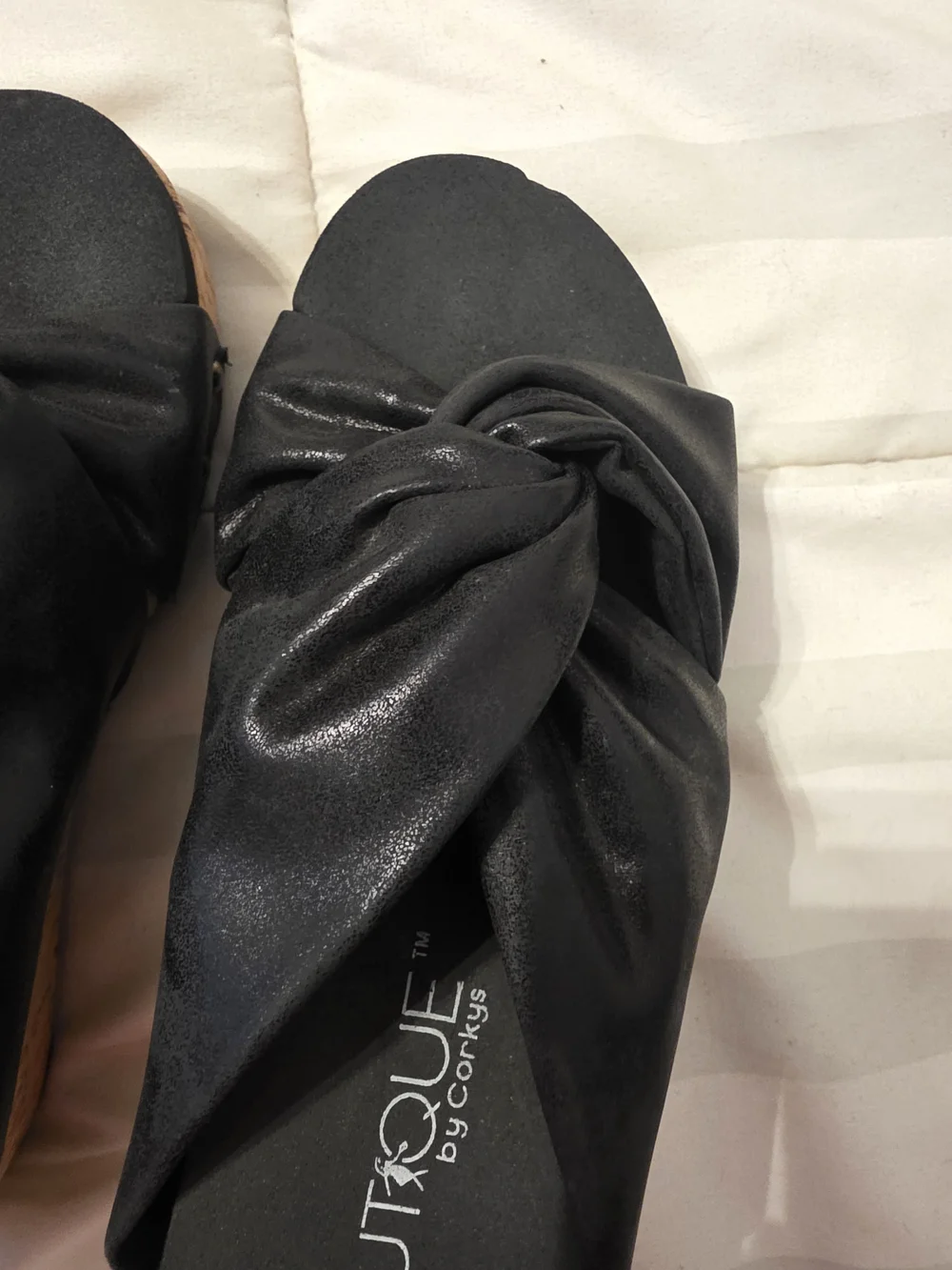 Black Knot Cork Wedge Sandals